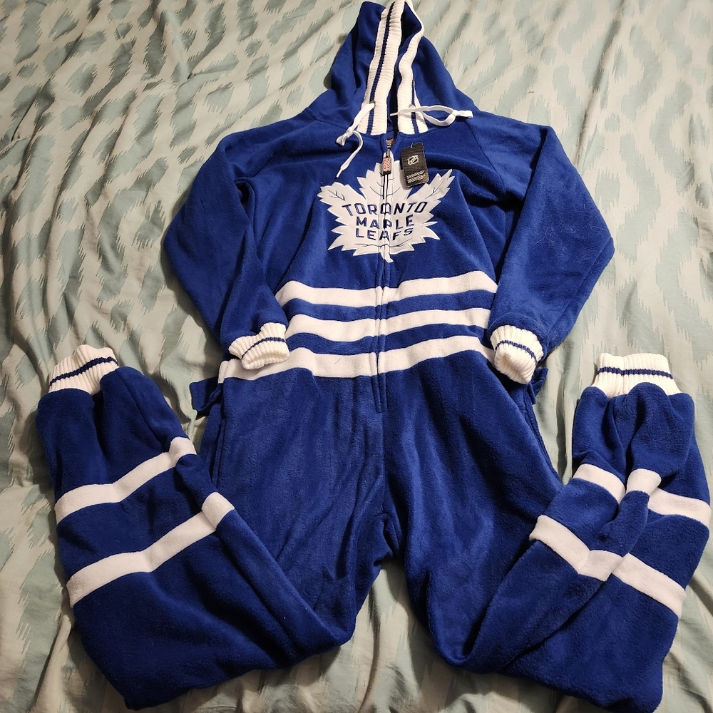 Toronto‎ Maple Leafs Hockey Sockey Fleece One-Piece Jumpsuit PJ's NHL Men's Sz S